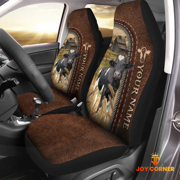 Joycorners Holstein Personalized Name Leather Pattern Car Seat Covers Universal Fit (2Pcs)