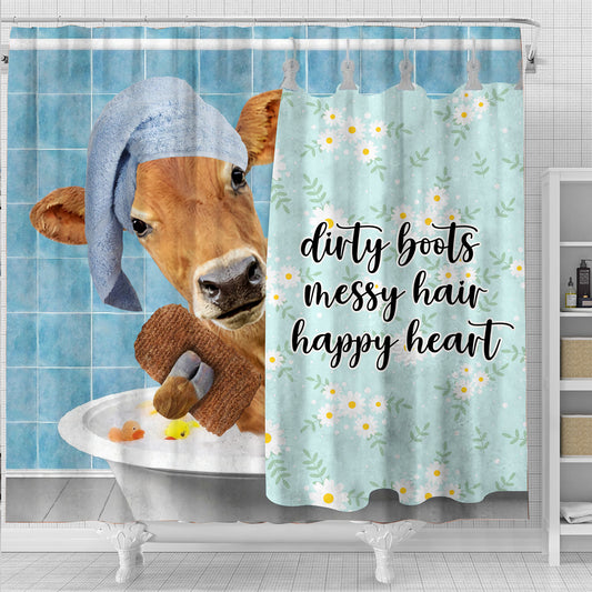 Joy Corners Jersey Dirty Boots, Messy Hair, Happy Heart  3D Shower Curtain