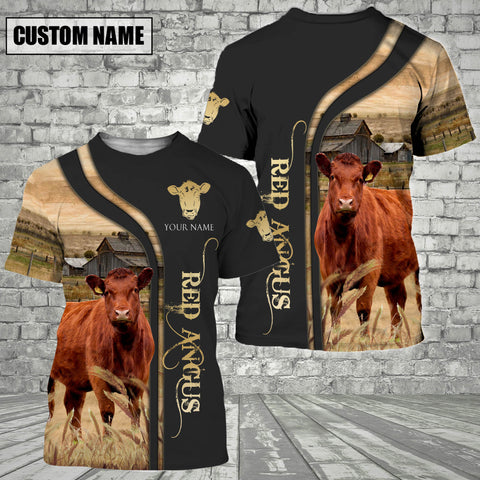 Joycorners Customized Name Name Red Angus On The Farm 3D T - Shirt 2023