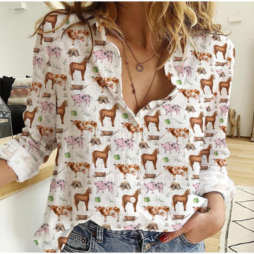 Joycorners Horse Farm Animal Pattern Casual Shirt