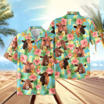 Joy Corners Red Angus Tropical Plants Leaves 3D Hawaiian Shirt