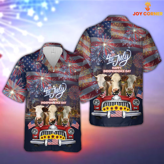 Joy Corners Independence Day Simmental 3D Hawaiian Shirt