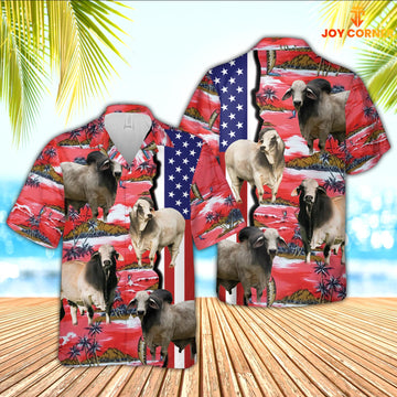 Joycorners Brahman American Flag Farming 3D Hawaiian Shirt