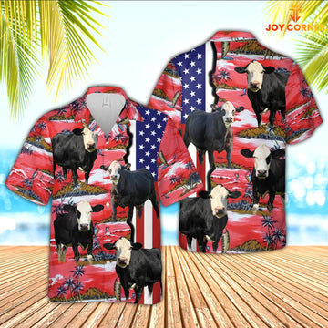 Joycorners Black Baldy American Flag Farming 3D Hawaiian Shirt