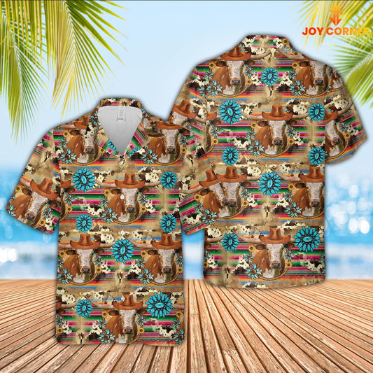 Joycorners Texas Longhorn Cowboy Pattern 3D Hawaiian Shirt