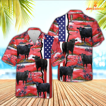 Joycorners Black Angus American Flag Farming 3D Hawaiian Shirt