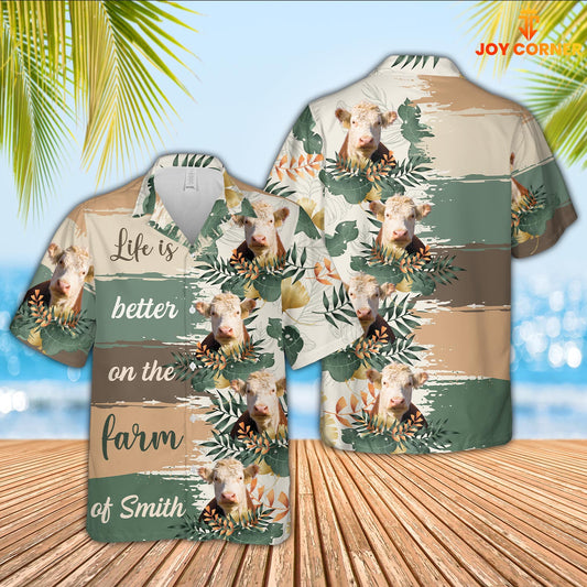 Joy Corners Custom Name Hereford Life Is Better On The Farm Hawaiian Shirt