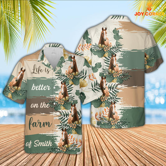 Joy Corners Custom Name Horse Life Is Better On The Farm Hawaiian Shirt