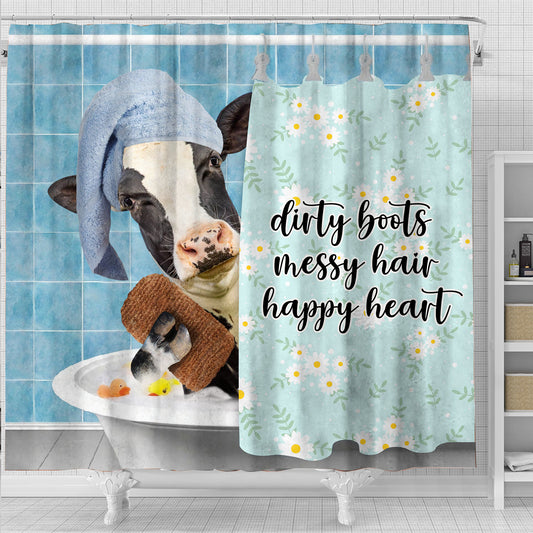 Joy Corners Holstein Dirty Boots, Messy Hair, Happy Heart  3D Shower Curtain