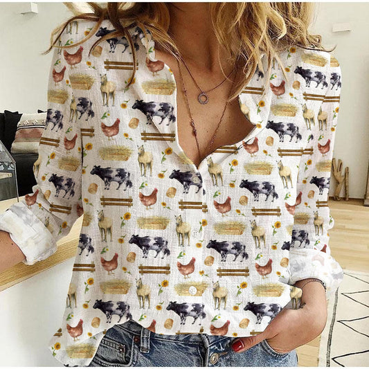 Joycorners Horse Farm Animal Pattern Casual Shirt