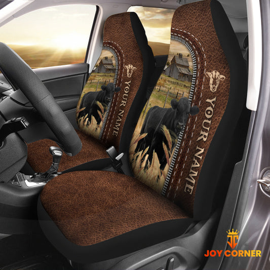 Joycorners Black Angus Personalized Name Leather Pattern Car Seat Covers Universal Fit