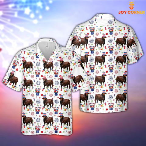 Joy Corners Beefmaster American Flag And Firework Pattern Hawaiian Shirt