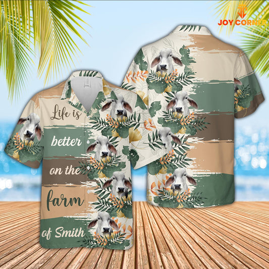 Joy Corners Custom Name Brahman Life Is Better On The Farm Hawaiian Shirt