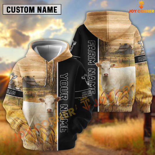 Joycorners Half Black & Farm Charolais Cattle Personalized Hoodie