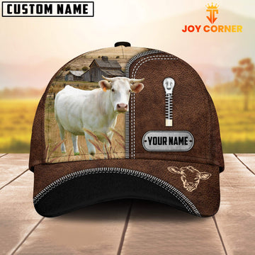 Joycorners Charolais Leather Zip Pattern Customized Name Cap