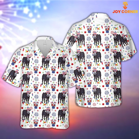 Joy Corners Black Baldy American Flag And Firework Pattern Hawaiian Shirt