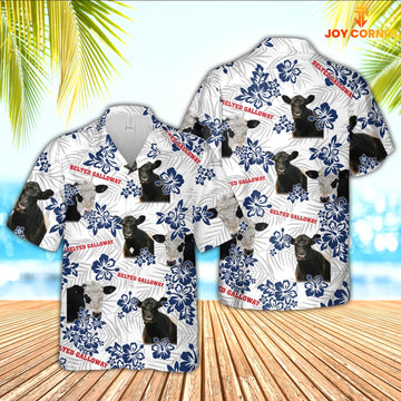 Joy Corners Belted Galloway American White Flowers Pattern Hawaiian Shirt