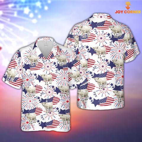 Joycorners Charolais Happy Firework Flag Hawaiian Shirt