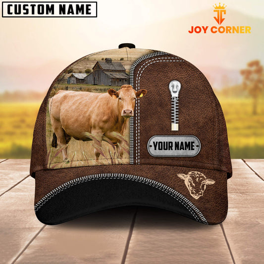 Joycorners Limousin Leather Zip Pattern Customized Name Cap