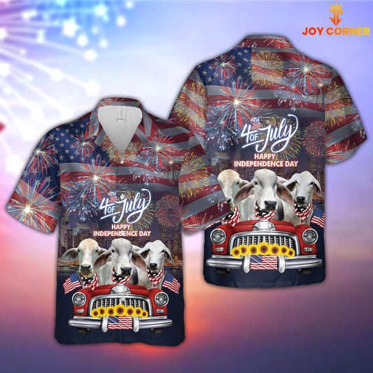 Joy Corners Independence Day Brahman Cattle 3D Hawaiian Shirt