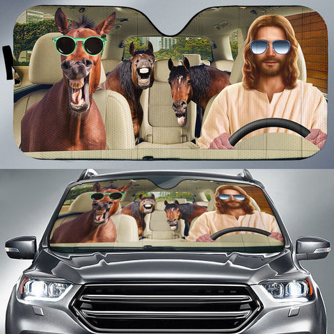 Joycorners Jesus Driving Horse Cattle All Over Printed 3D Sun Shade