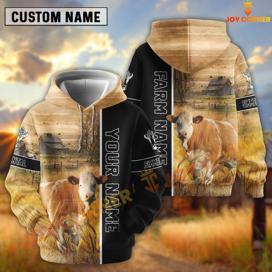 Joycorners Half Black & Farm Simmental Cattle Personalized Hoodie
