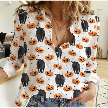 Joycorners Black Angus Halloween Pattern Casual Shirt