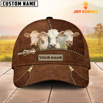 Joycorners Charolais Cattle Zipper Pattern Customized Name Cap