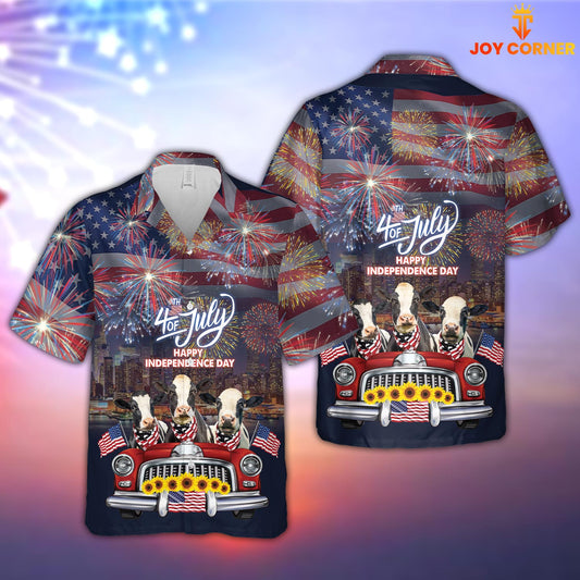Joy Corners Independence Day Holstein Cattle 3D Hawaiian Shirt