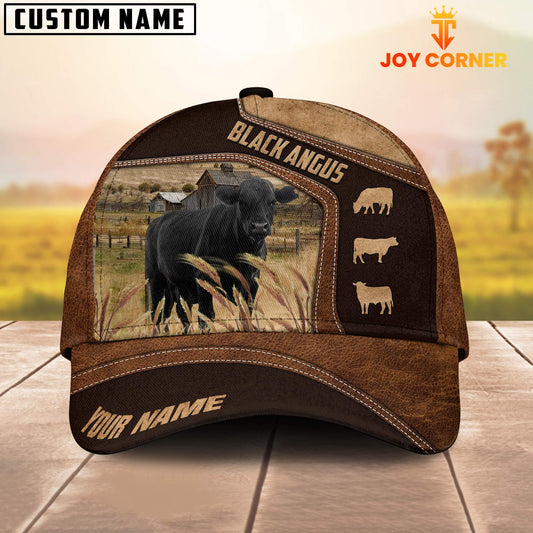 Joy Corners Black Angus On Farm Brown Leather Pattern Customized 3D Cap