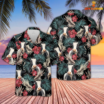 Joy Corners Holstein Dark Red Flowers Pattern Hawaiian Shirt