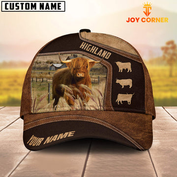 Joy Corners Highland On Farm Brown Leather Pattern Customized 3D Cap