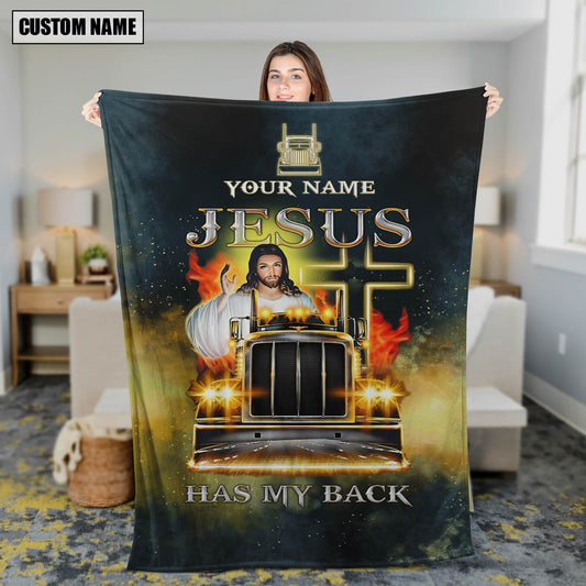 Joycorners Customized Name Jesus Has My Back Trucker 3D All Over Printed Blanket
