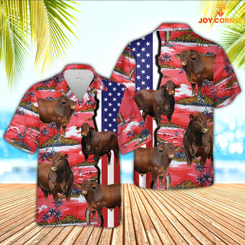 Joycorners Beefmaster American Flag Farming 3D Hawaiian Shirt
