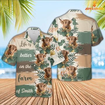 Joy Corners Custom Name Highland Life Is Better On The Farm Hawaiian Shirt