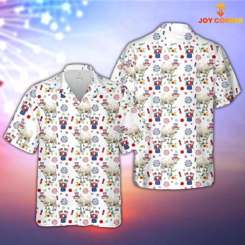 Joy Corners Charolais American Flag And Firework Pattern Hawaiian Shirt