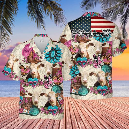 Joycorners Hereford Happiness Flowers 3D Hawaiian Shirt