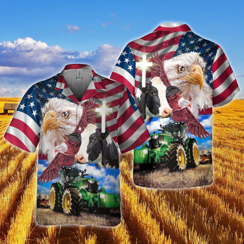 Joy Corners Holstein With Eagles And Tractor 3D Hawaiian Shirt