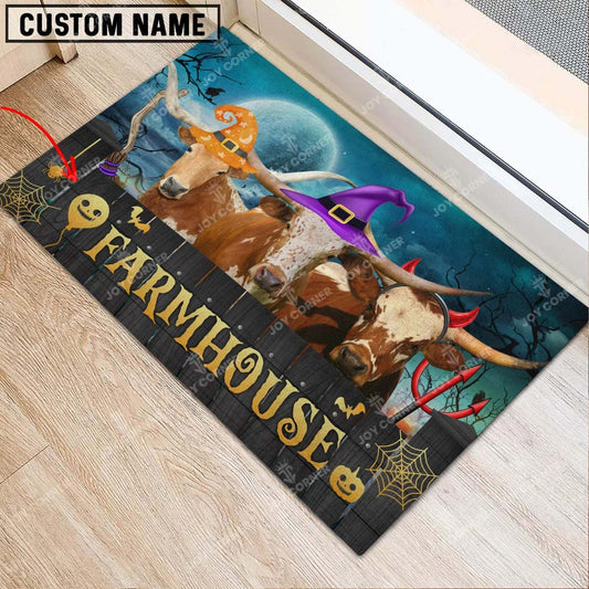 Joycorners Texas Longhorn Cute Halloween Custom Name Doormat