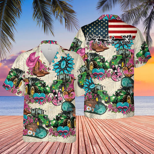 Joycorners Tractor Happiness Flowers 3D Hawaiian Shirt