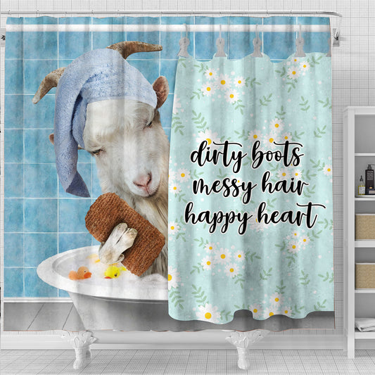 Joy Corners Goat Dirty Boots, Messy Hair, Happy Heart  3D Shower Curtain