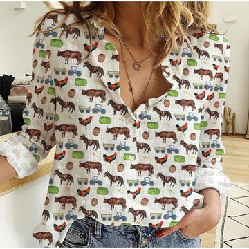 Joycorners Horse Farm Animal Pattern Casual Shirt