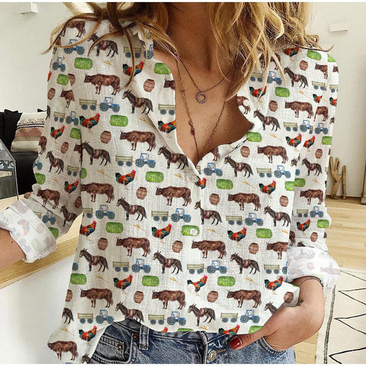 Joycorners Horse Farm Animal Pattern Casual Shirt