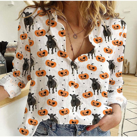 Joycorners Belted Galloway Halloween Pattern Casual Shirt
