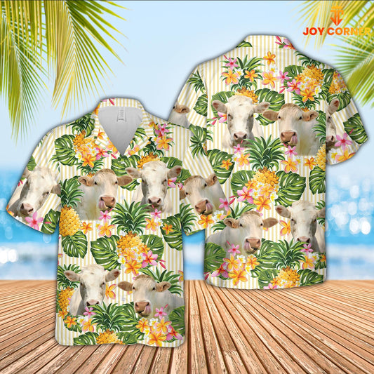 Joy Corners Charolais Pineapple Pattern Hawaiian Shirt