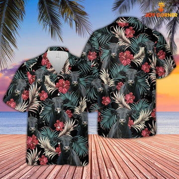 Joy Corners Black Angus Dark Red Flowers Pattern Hawaiian Shirt