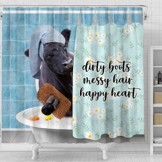 Joy Corners Belted Galloway Dirty Boots, Messy Hair, Happy Heart  3D Shower Curtain