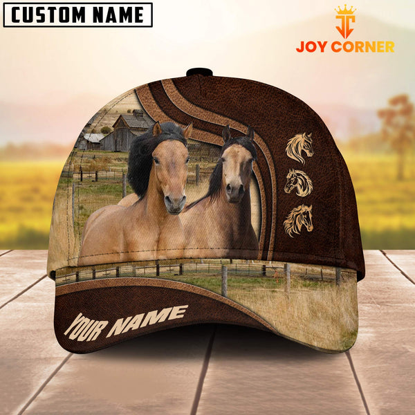 Joycorners Mustang Horses Dark Brown Pattern Customized Name Cap