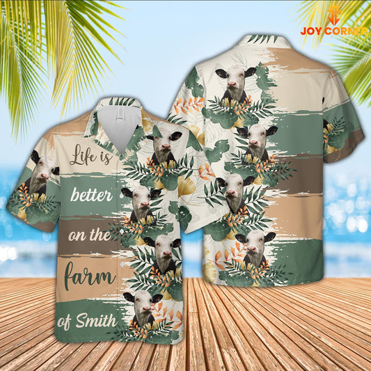 Joy Corners Custom Name Black Baldy Life Is Better On The Farm Hawaiian Shirt