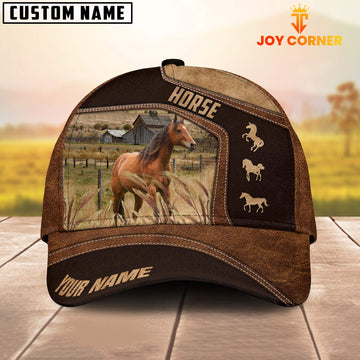 Joy Corners Horse On Farm Brown Leather Pattern Customized 3D Cap